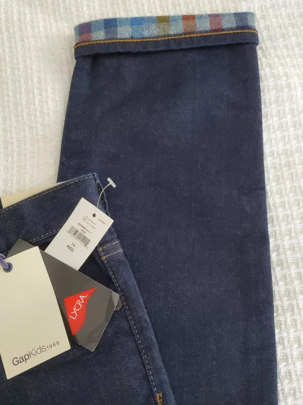 NWT GapKids Plaid Lined Blue Jeans in 14 Reg